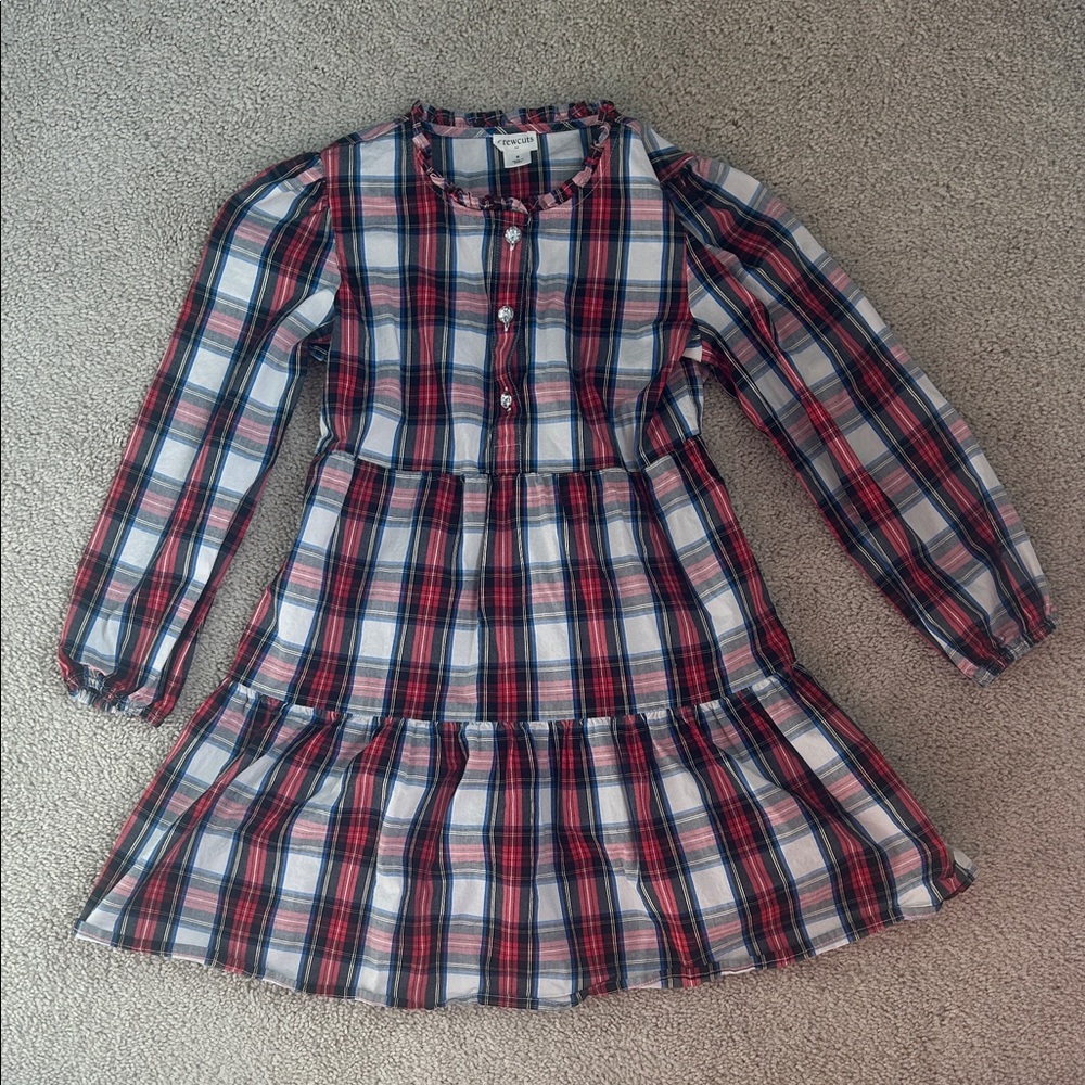 J Crew Factory Girls' jewel-button tartan tiered dress, 8